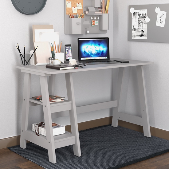 Tiva Wooden Computer Desk In Grey With 2 Shelves