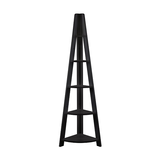 Tiva Wooden Corner Ladder Shelving Unit In Black