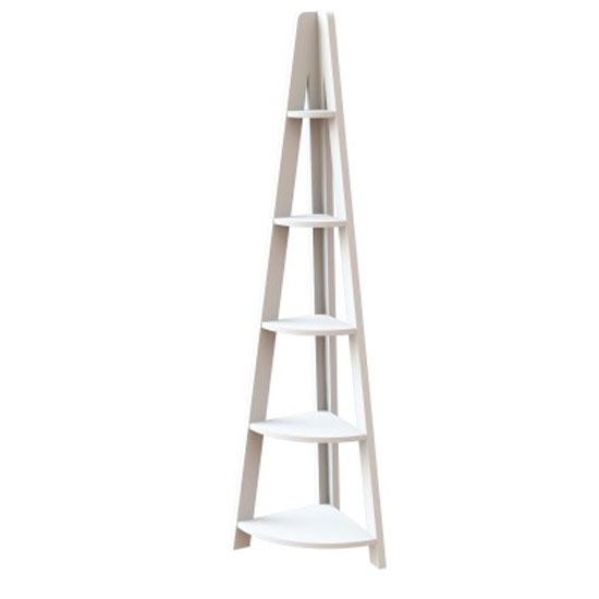 Tiva Wooden Corner Ladder Shelving Unit In White