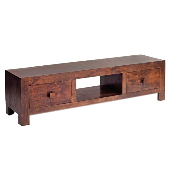 Toko Wide Wooden 2 Drawers Tv Stand In Dark Walnut