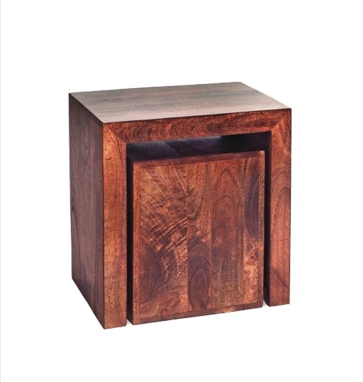 Toko Wooden Cubed Nest Of 2 Tables In Dark Walnut