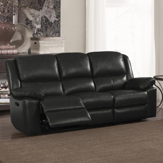 Toledo Faux Leather And Pvc Recliner 3 Seater Sofa In Black