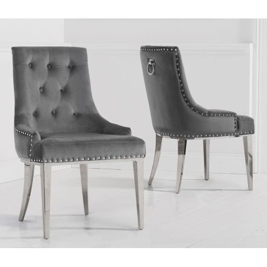 Toni Grey Velvet Dining Chairs In Pair