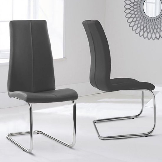 Tonia Grey Faux Leather Dining Chairs With Hooped Leg In Pair