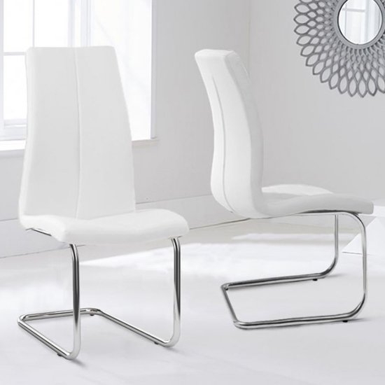 Tonia White Faux Leather Dining Chairs With Hooped Leg In Pair