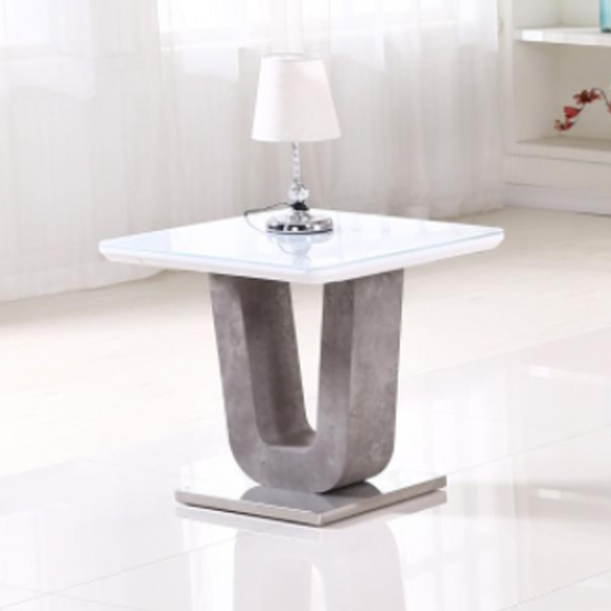 Topaz Glass Top Lamp Table In High Gloss White And Stone Effect
