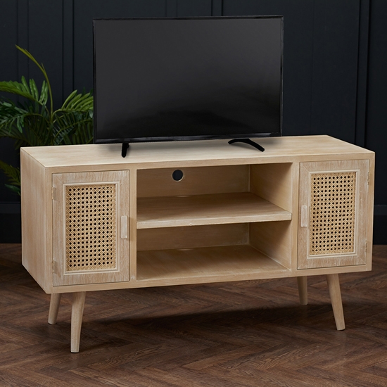 Toulouse Wooden 2 Doors Tv Stand In Washed Oak