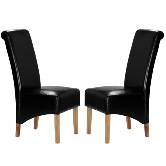 Trafalgar Black Faux Leather Dining Chairs In Pair With Rubberwood Legs
