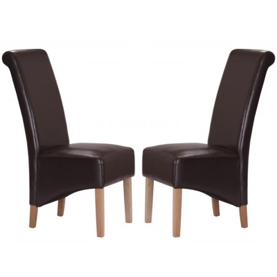 Trafalgar Brown Faux Leather Dining Chairs In Pair With Rubberwood Legs