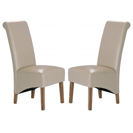 Trafalgar Cream Faux Leather Dining Chairs In Pair With Rubberwood Legs
