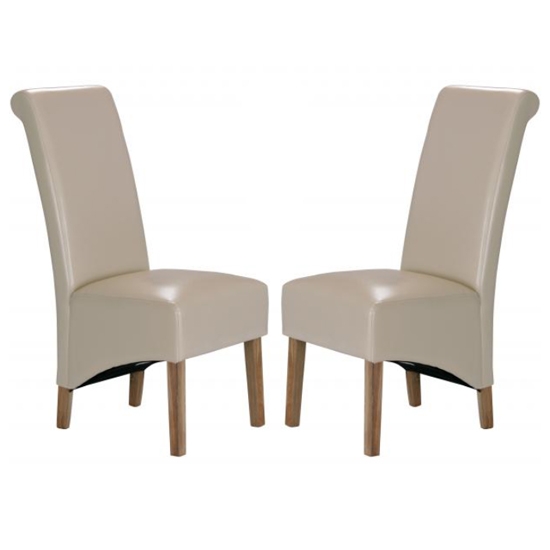 Trafalgar Cream Faux Leather Dining Chairs In Pair With Rubberwood Legs
