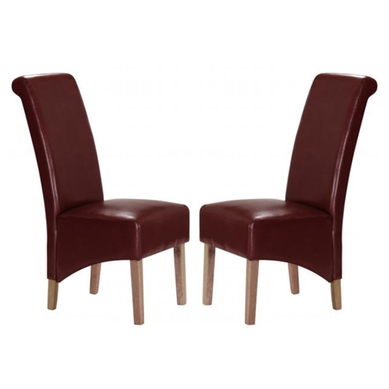 Trafalgar Red Faux Leather Dining Chairs In Pair With Rubberwood Legs