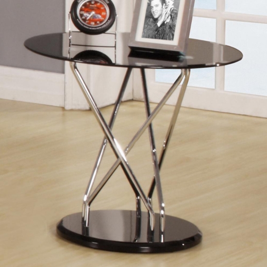 Uplands Black Glass Lamp Table With Chrome Legs