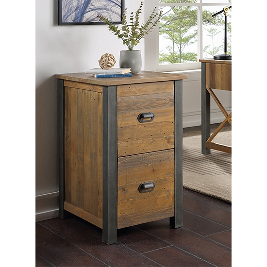 Urban Elegance Wooden 2 Drawers Filing Cabinet In Reclaimed Wood