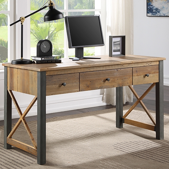 Urban Elegance Wooden Home Office Computer Desk In Reclaimed Wood