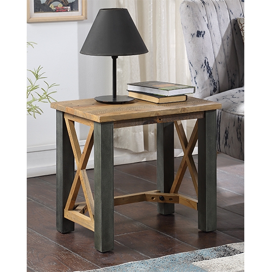 Urban Elegance Wooden Open Front Lamp Table In Reclaimed Wood