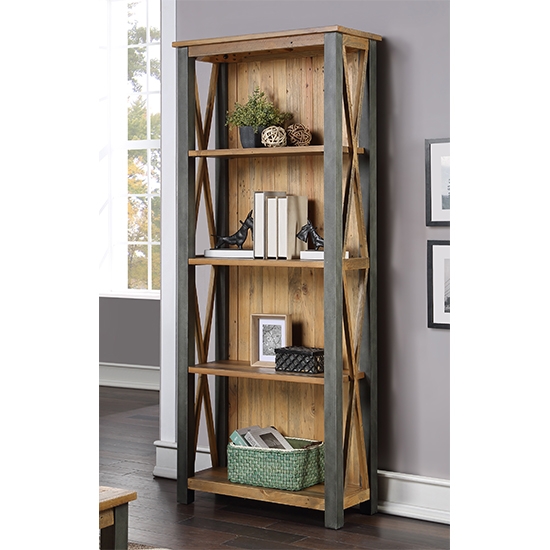 Urban Elegance Wooden Tall Bookcase In Reclaimed Wood