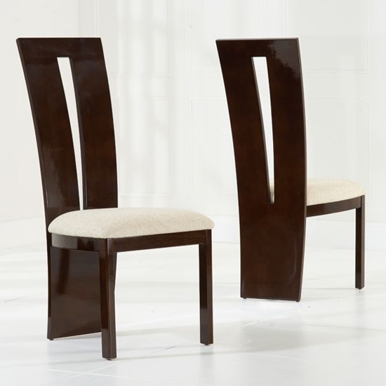 Valencie High Gloss Brown Solid Wood Dining Chairs In Pair