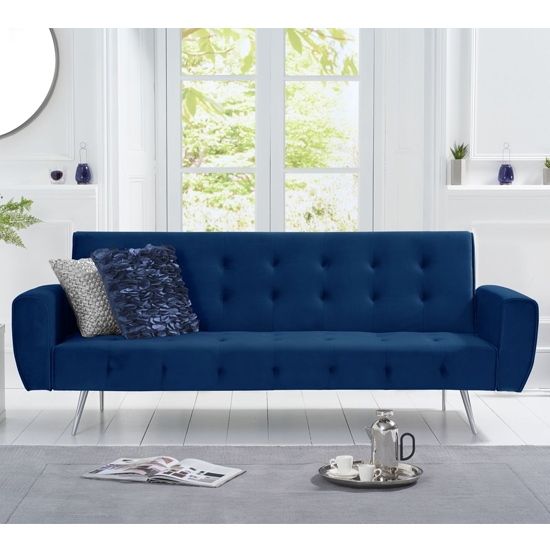 Valentina Fabric Upholstered Sofa Bed In Blue