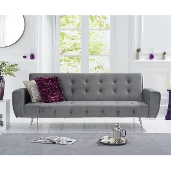 Valentina Fabric Upholstered Sofa Bed In Grey