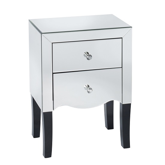 Valentina Mirrored Wooden Bedside Table With 2 Drawers