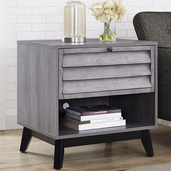 Vaughn Wooden Bedside Table In Grey Oak