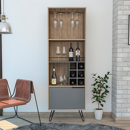 Vegas Wooden Tall Drinks Cabinet In Bleached Oak Effect