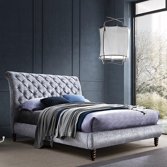 Venice Velvet Upholstered King Size Bed In Grey