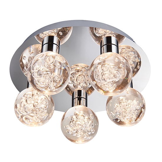 Versa Clear Bubble Acrylic 5 Lights Flush Ceiling Light In Chrome