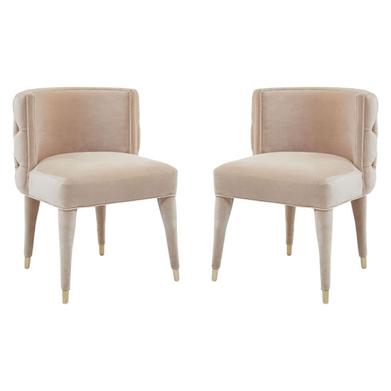 Villi Beige Velvet Upholstered Feature Accent Chairs In Pair