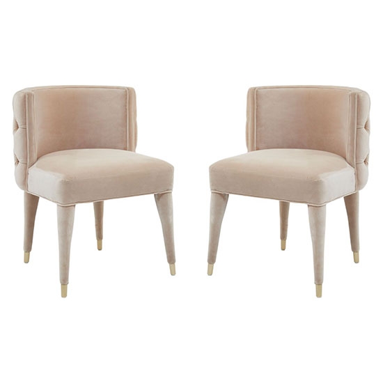 Villi Beige Velvet Upholstered Feature Accent Chairs In Pair