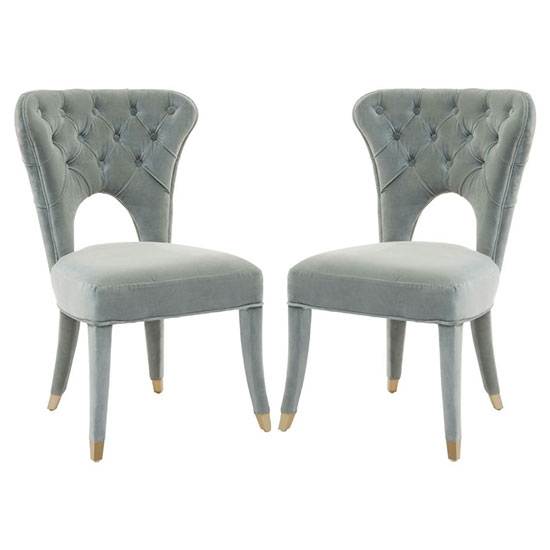Villi Blue Velvet Upholstered Feature Accent Chairs In Pair