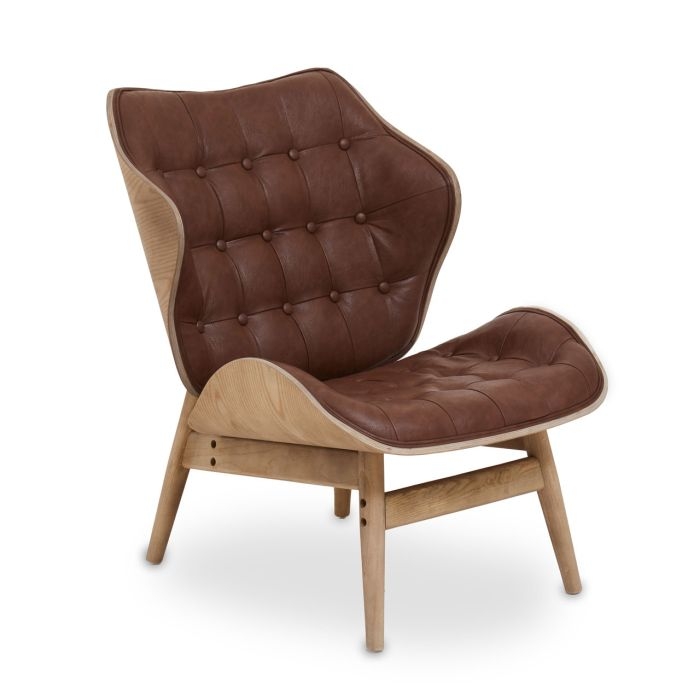 Vinsi Faux Leather Bedroom Chair In Brown With Button Detail