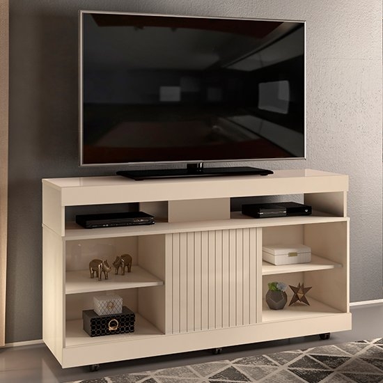 Vision Flat Screen Wooden Tv Stand With Castors In High Gloss White