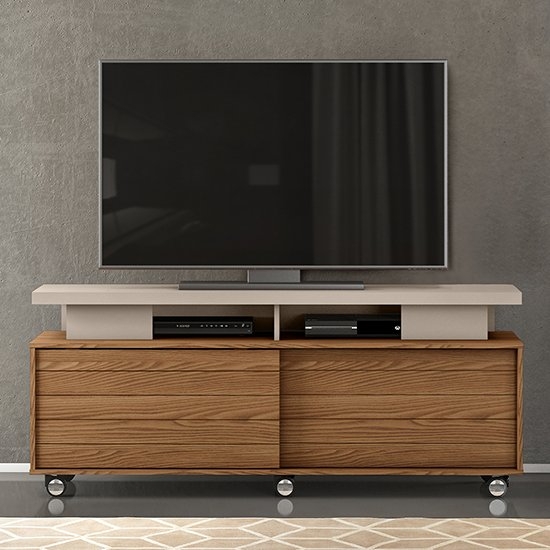 Vision Wide Screen Wooden Tv Stand With Castors In Oak Effect And Grey