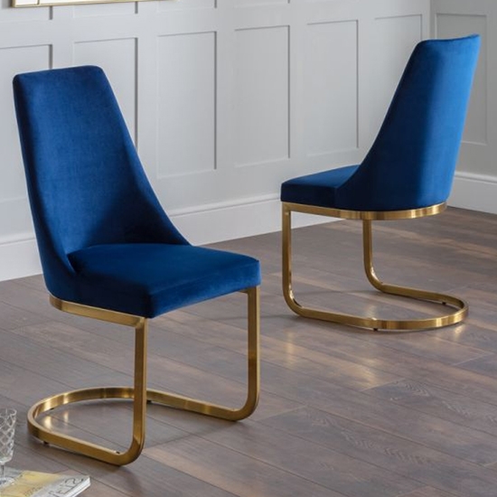 Vittoria Cantilever Blue Velvet Dining Chairs In Pair