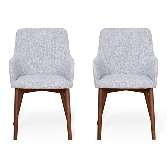 Vrux Light Grey Fabric Upholstered Dining Chairs In Pair