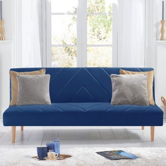 Waltham Velvet Upholstered Sofa Bed In Blue
