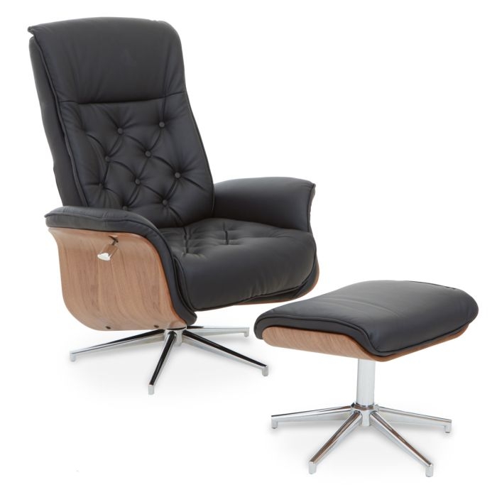Warrington Leather Effect Recliner Chair With Footstool In Black