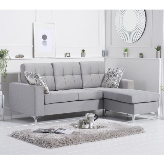 Waso Reversible Linen Upholstered Corner Chaise Sofa In Grey
