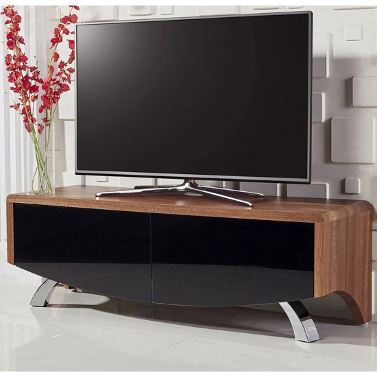 Wave Wooden Tv Stand In Walnut With 2 Soft Open Doors