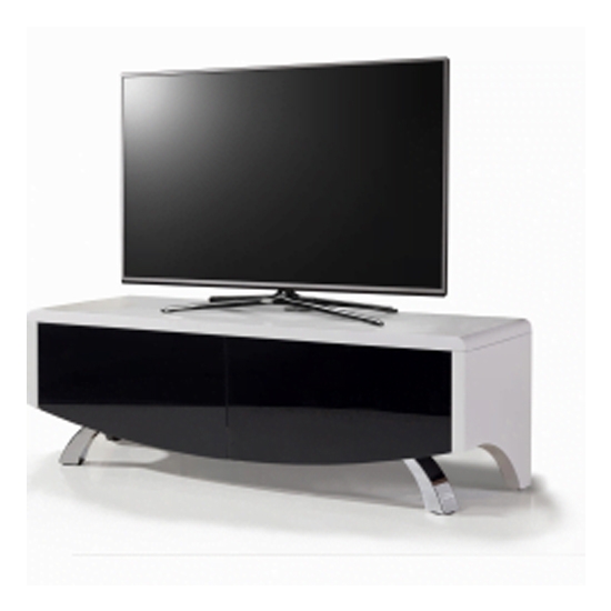 Wave Wooden Tv Stand In White High Gloss With 2 Black Doors