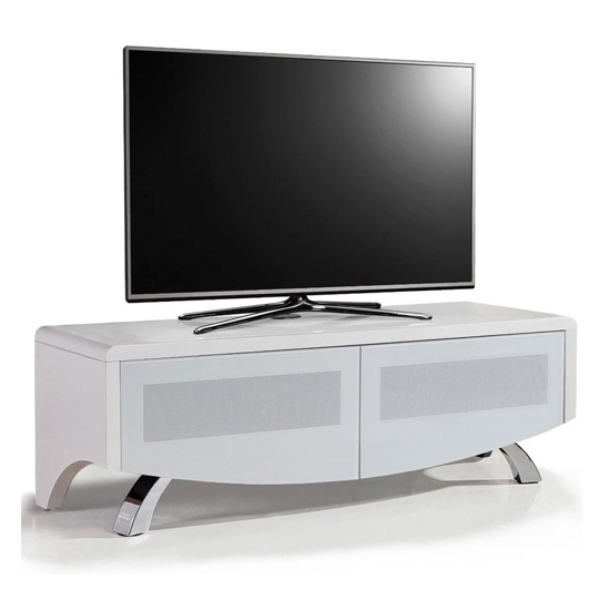 Wave Wooden Tv Stand In White High Gloss With 2 Soft Open Doors