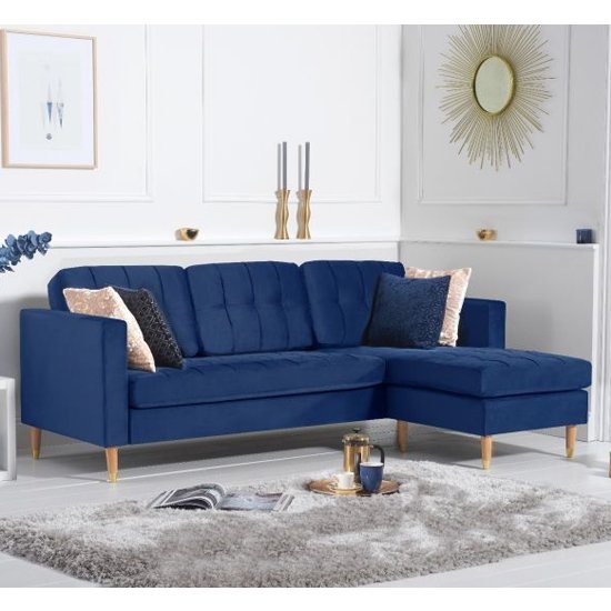 West Ridge Velvet Upholstered Reversible Corner Chaise Sofa In Blue