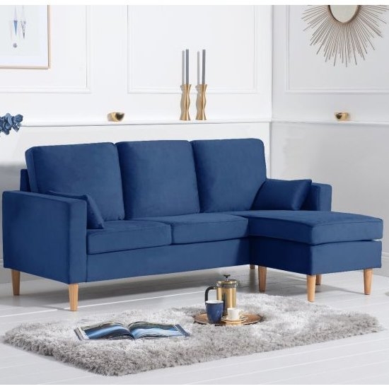 Whisper Reversible Velvet Upholstered Corner Chaise Sofa In Blue