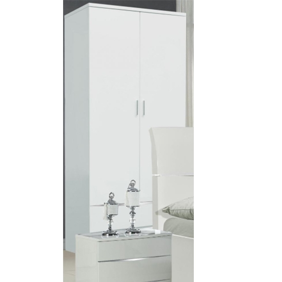 Widney Wooden Wardrobe In White High Gloss With 2 Drawers