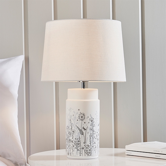 Wild Meadow And Mia Vintage White Shade Table Lamp In Matt White