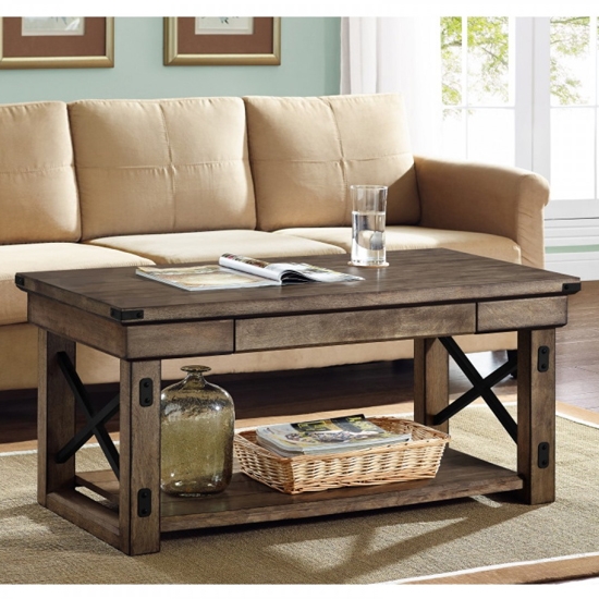 Wildwood Veneer Wooden Coffee Table In Rustic Grey