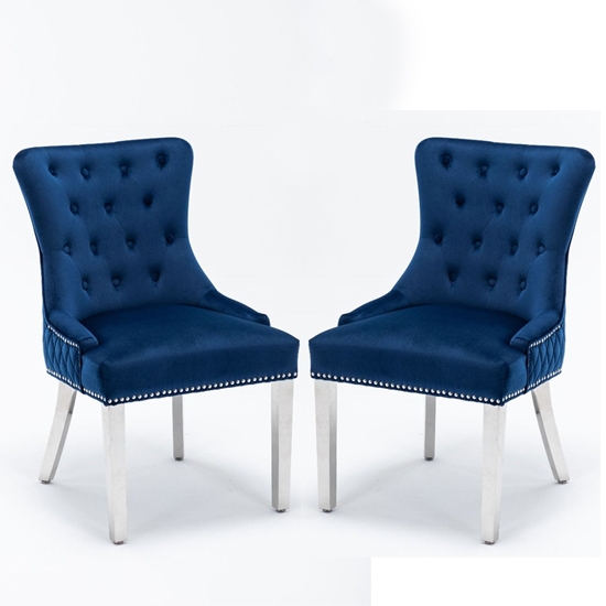 Windsor Blue French Velvet Upholstered Dining Chairs In Pair