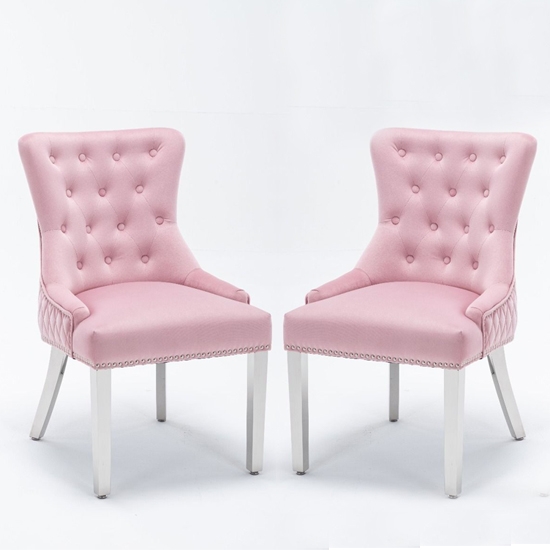 Windsor Pink French Velvet Upholstered Dining Chairs In Pair